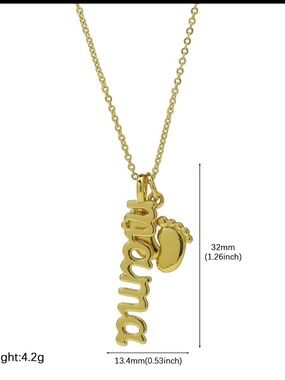 Gold Mama Name Pendant Necklace with Baby Foot Charm